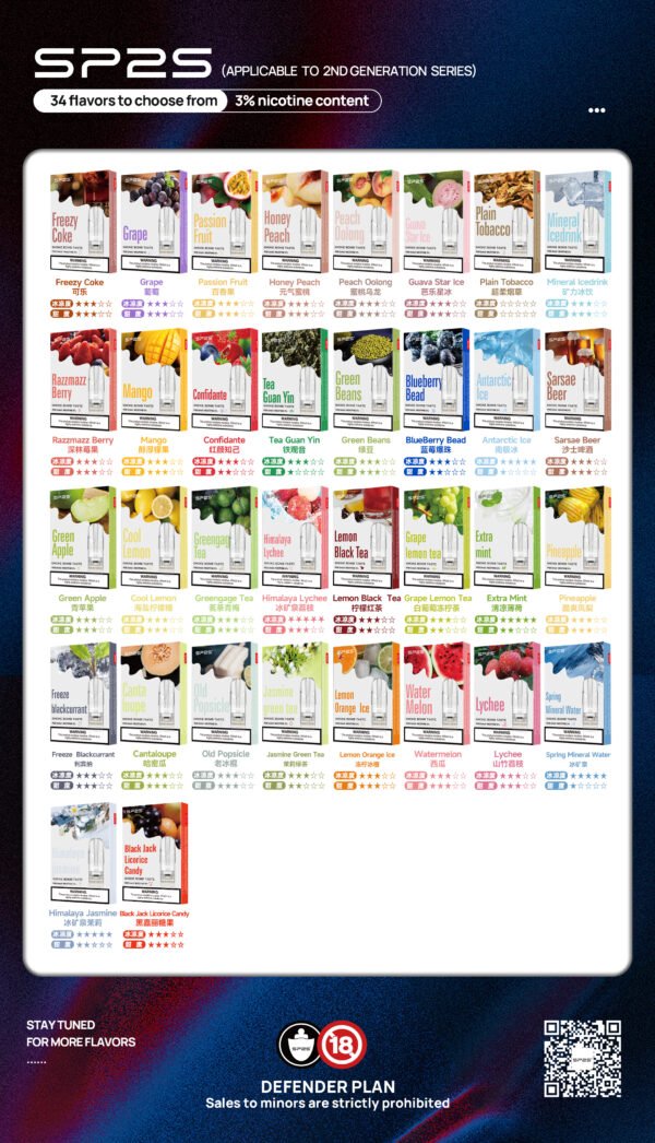 SP2S一代經典通用煙彈3顆裝包裝展示，展示陶瓷霧化芯和2ml容量煙彈外觀